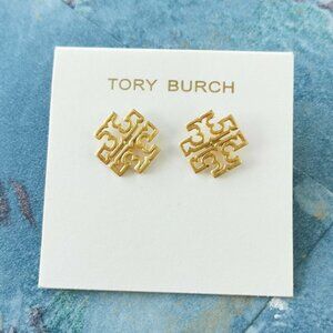 Tory Burch Britten Logo Gold Stud Earrings